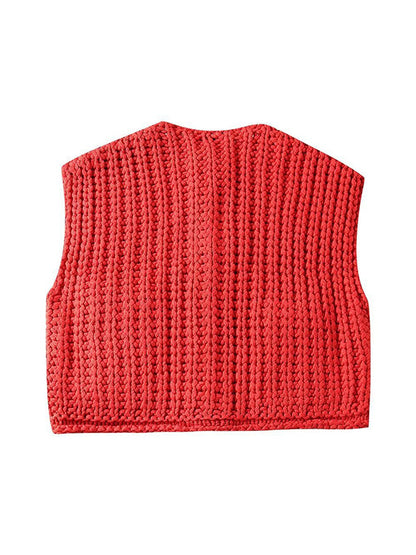 Nahaufnahme der Strickstruktur der einfarbigen Damen Strickweste
