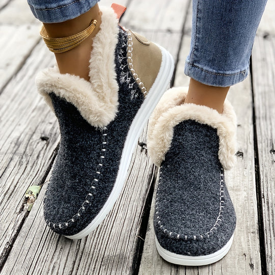 Gefütterte Slip-On Winterhausschuhe mit Profilsohle für Damen
