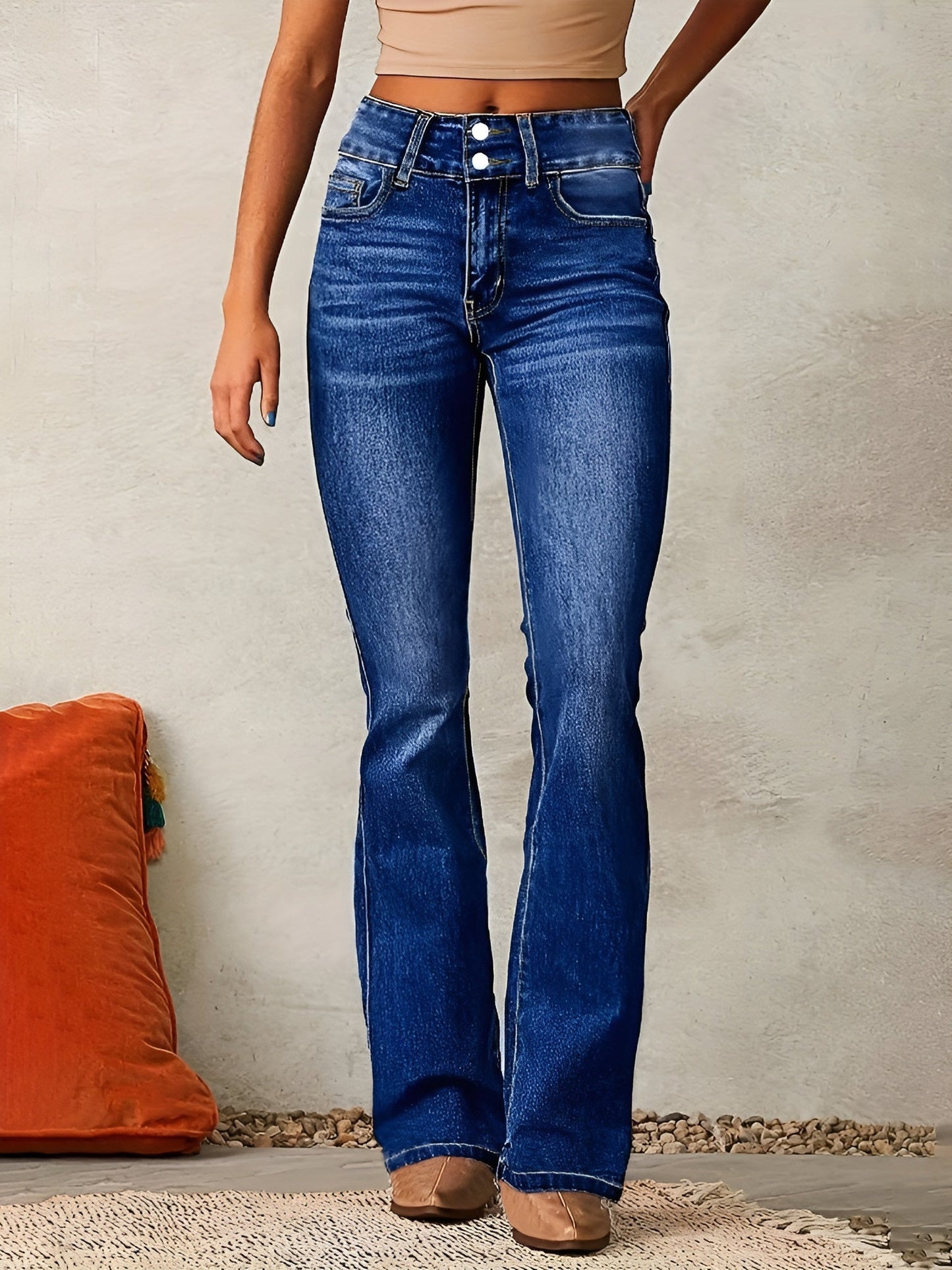 Damen Schlagjeans Mit Hohem Bund Im Retro Stil