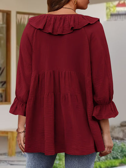 Elegante Bluse mit Rüschensaum am Ausschnitt für Damen