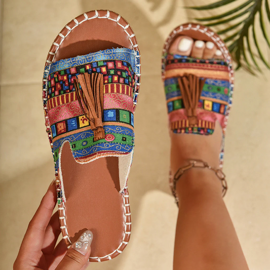 Boho-Quasten-Sandalen für Damen