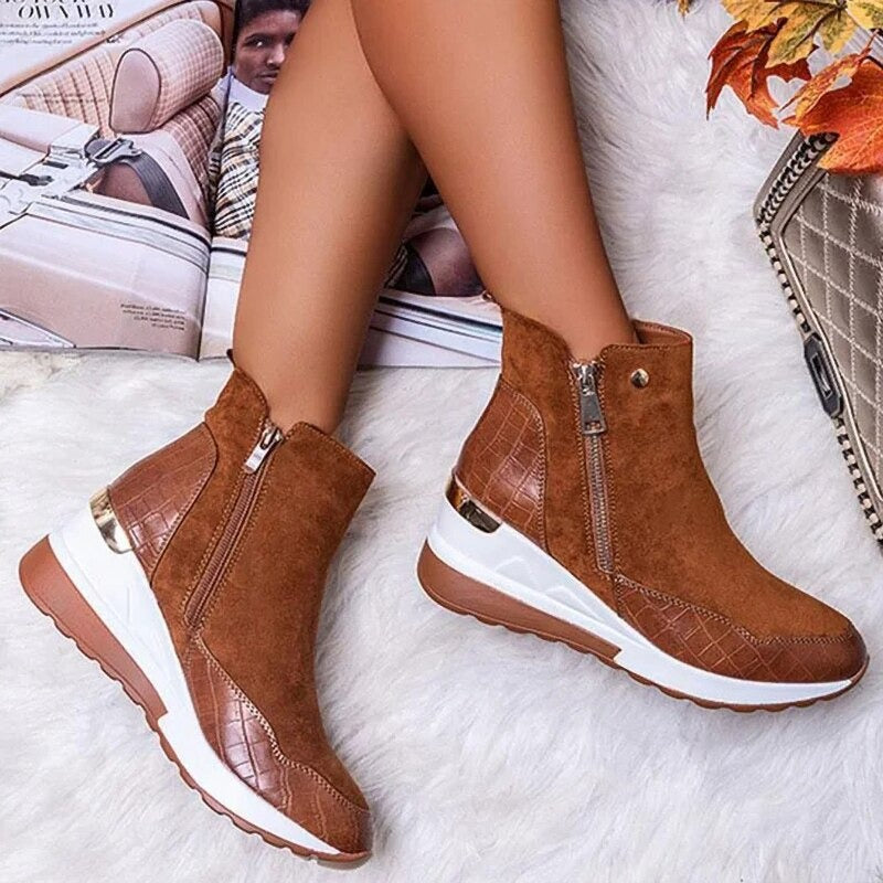 Damen Stiefeletten Mit Keilabsatz Und Reißverschluss