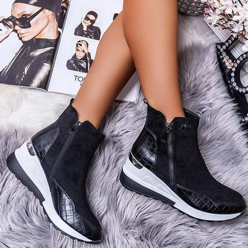 Damen Stiefeletten Mit Keilabsatz Und Reißverschluss