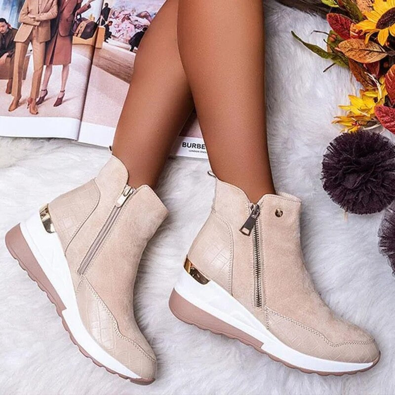 Damen Stiefeletten Mit Keilabsatz Und Reißverschluss