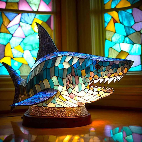 Kunstvolle Tier-Tischlampe mit Buntglaseffekt