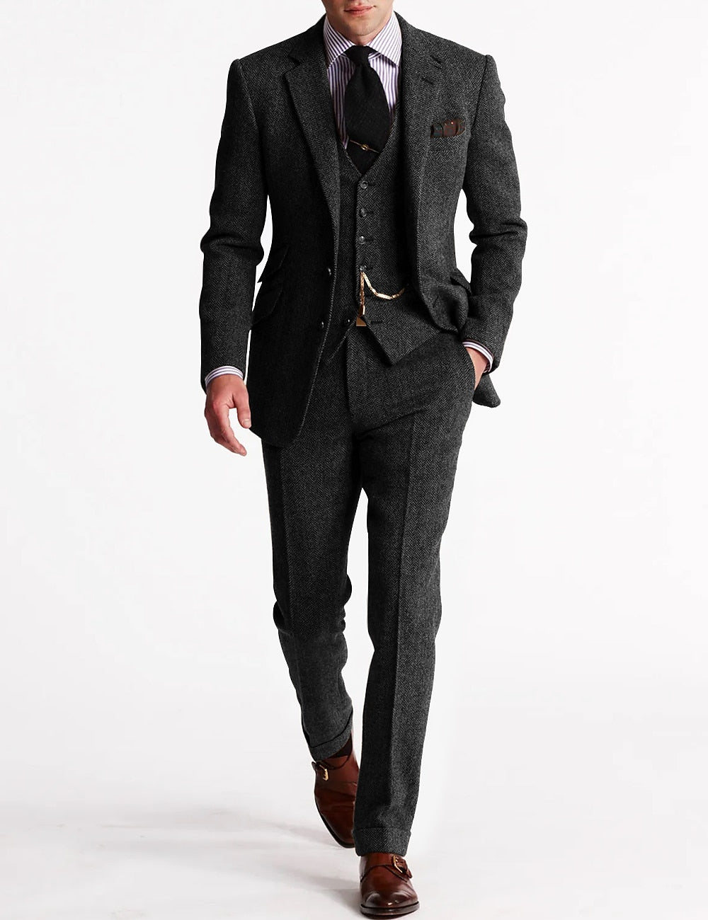 Herren Tweed Anzug Dreiteilig Mit Blazer Weste Und Hose