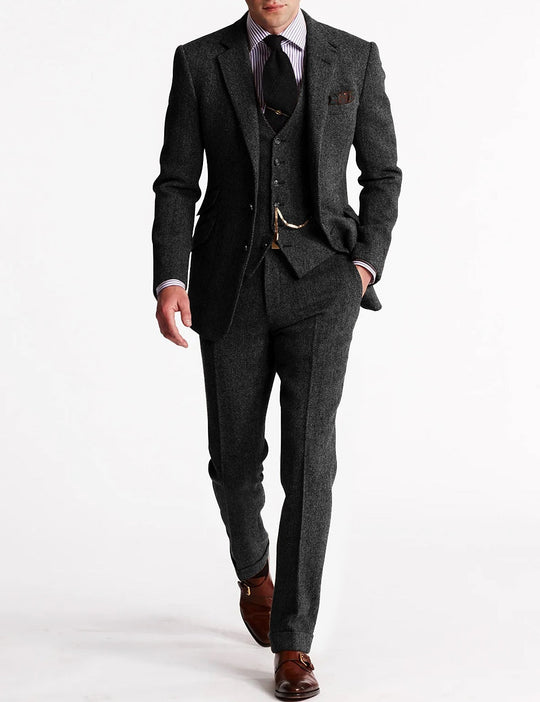 Herren Tweed Anzug Dreiteilig Mit Blazer Weste Und Hose