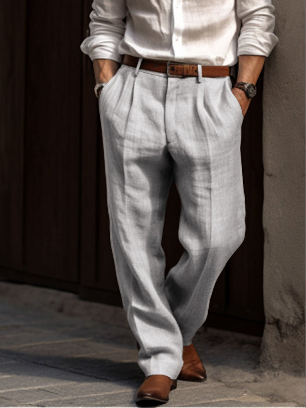 Herren Plissierte Leinenhose Mit Klassischem Schnitt