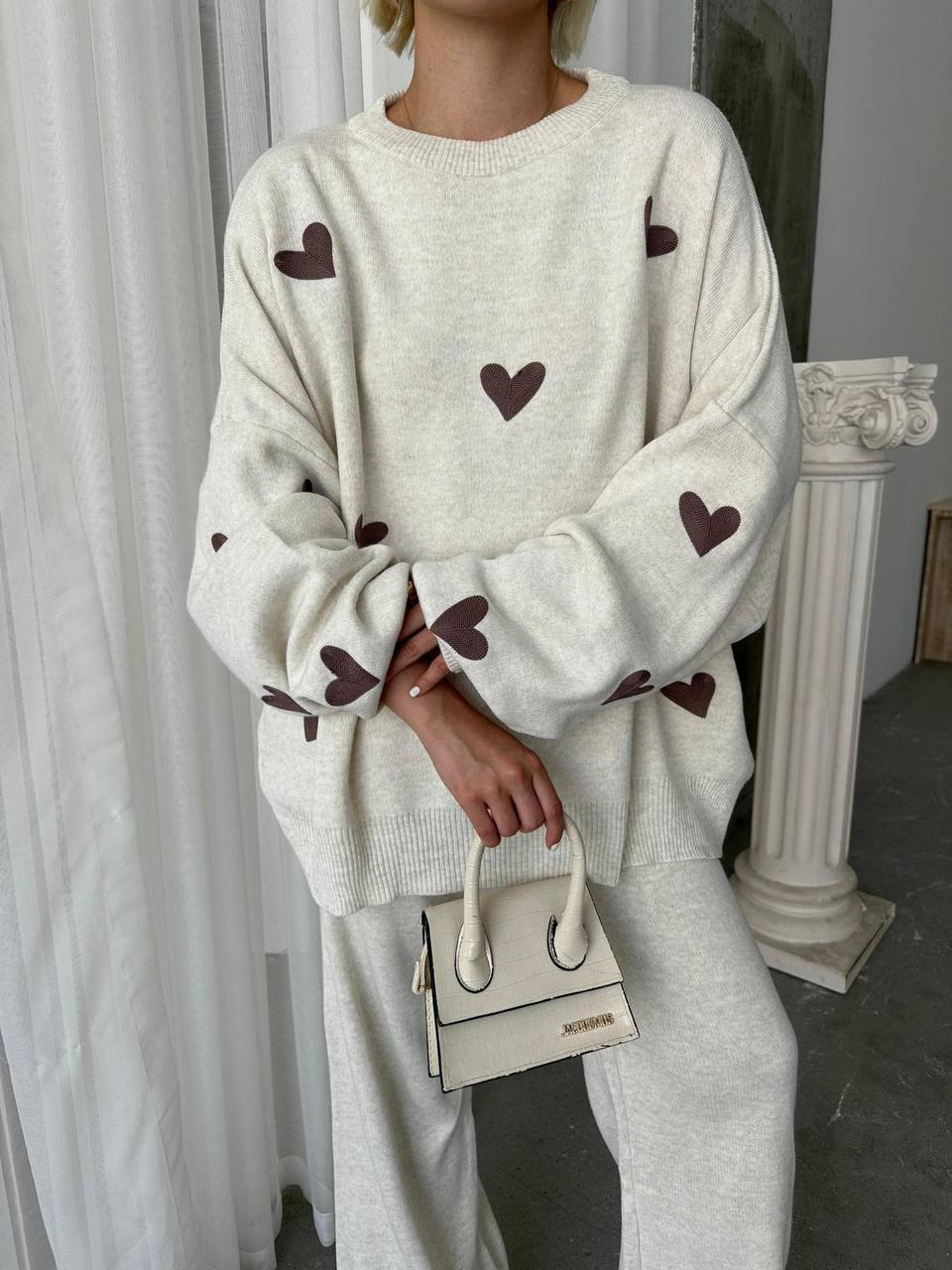 Damen Strick Set Mit Herzmuster Im Lässigen Stil