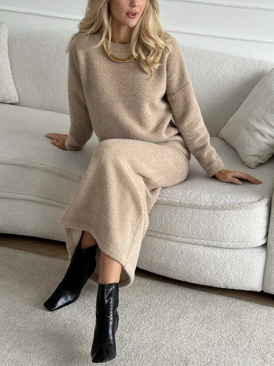 Damen Strick Set Mit Pullover Und Langem Rock