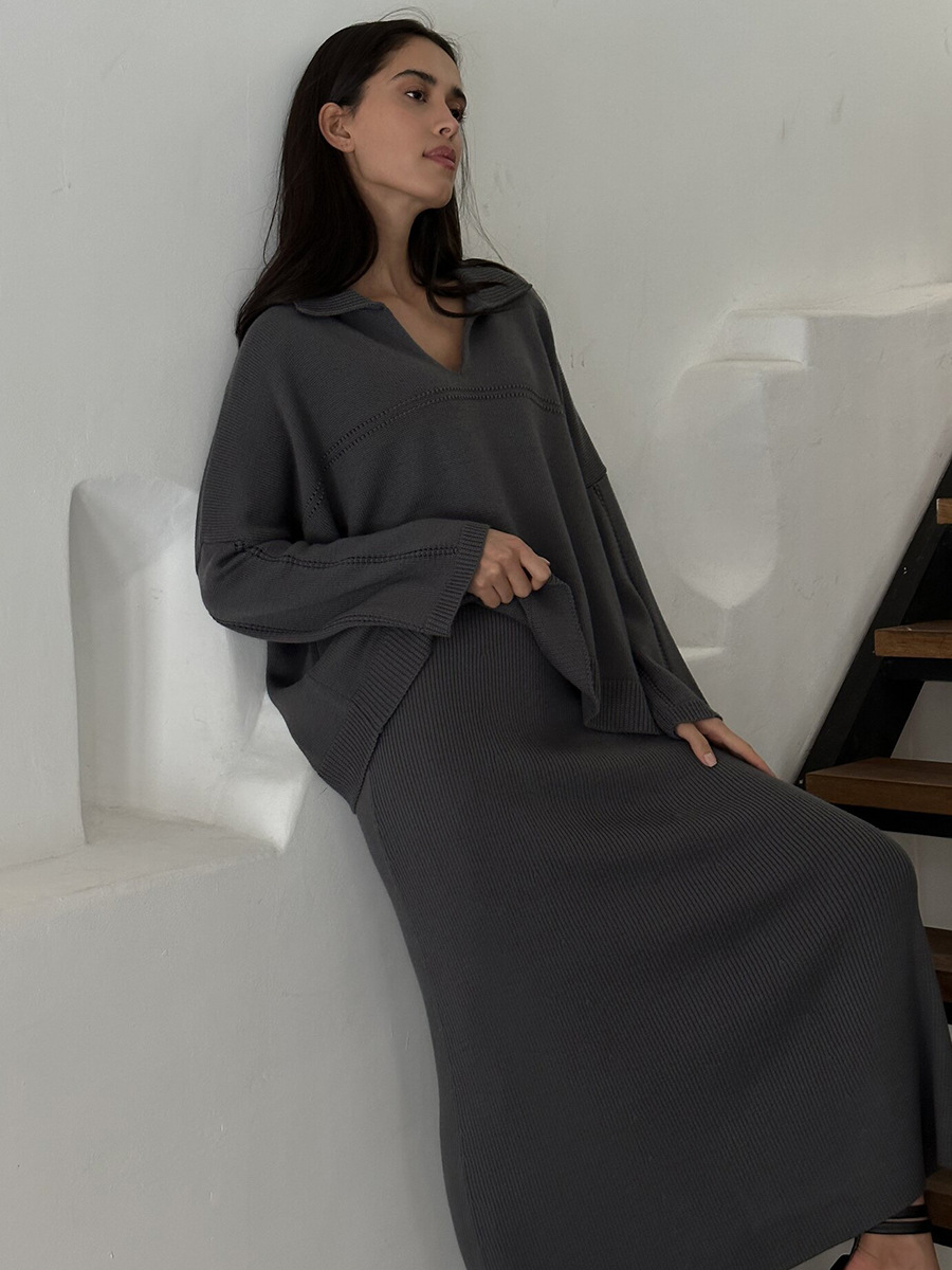 Damen Strick Set Mit Lockerem Pullover Und Rock