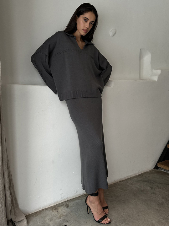 Damen Strick Set Mit Lockerem Pullover Und Rock
