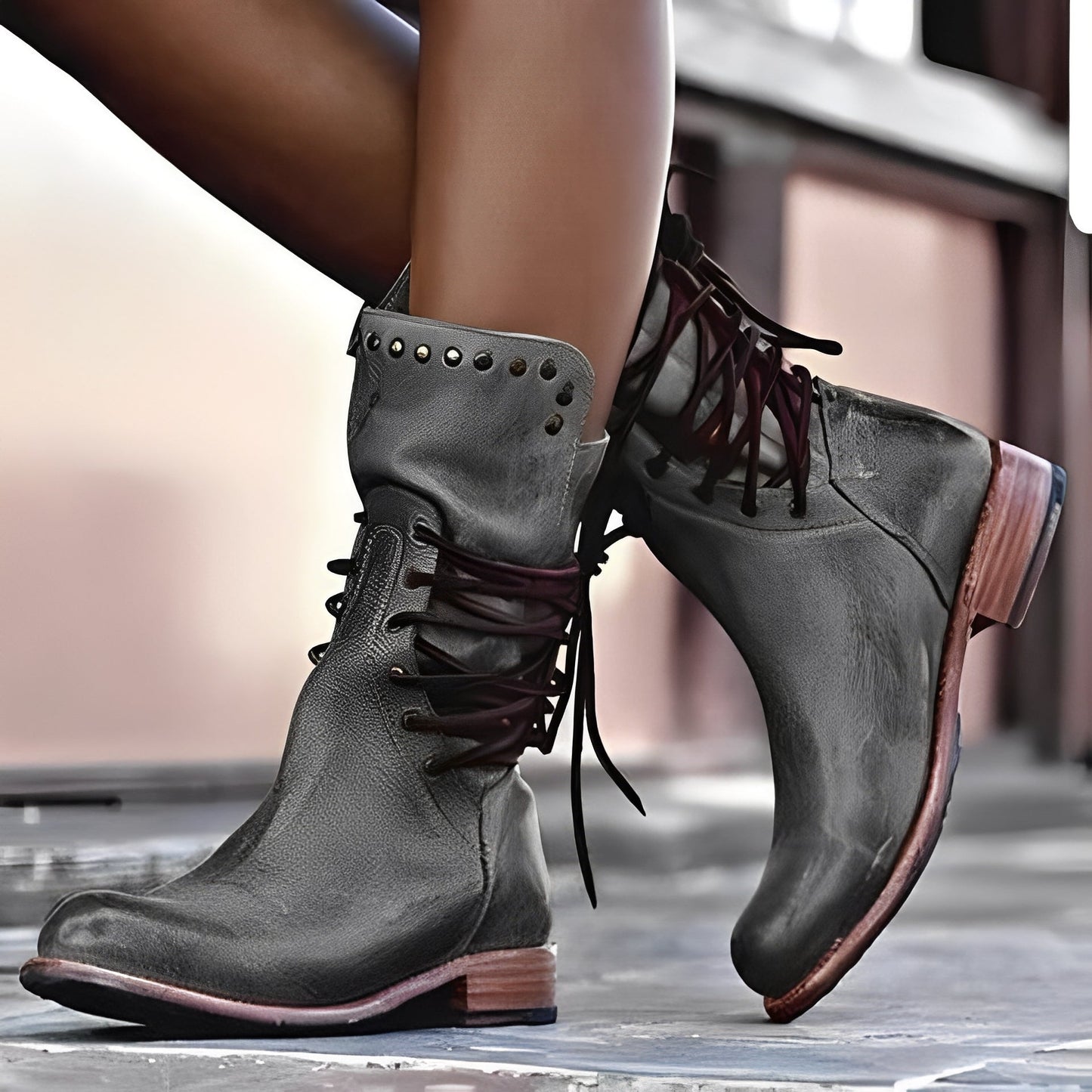 Retro-Leder Damenschuhe mit niedrigem Absatz