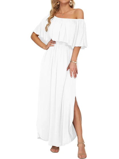 Damen Blumenmuster Schulterfreies Sommer Maxikleid