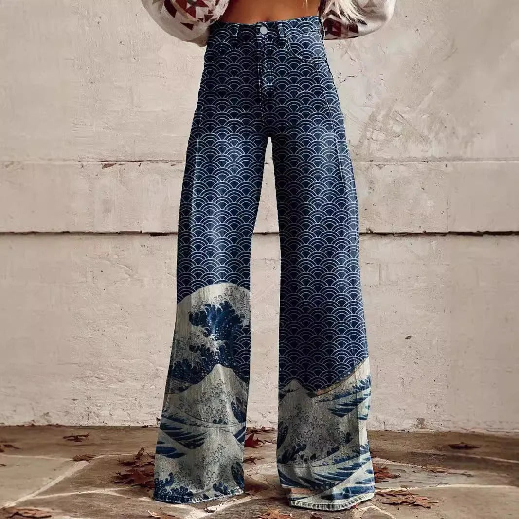 Damen Schlaghose Mit Blumenmuster Im Retro Stil