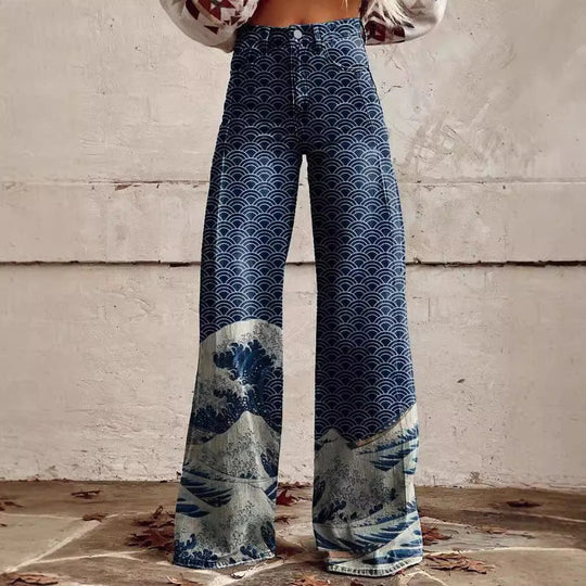 Damen Schlaghose Mit Blumenmuster Im Retro Stil