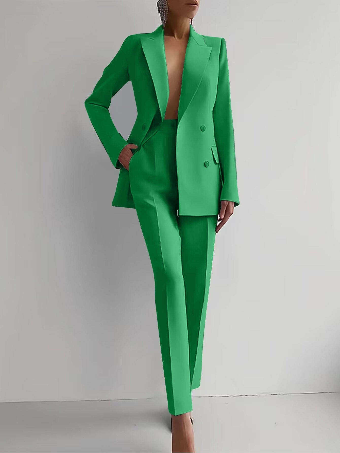 Damen Blazer Und Hosen Set Mit Geradem Schnitt