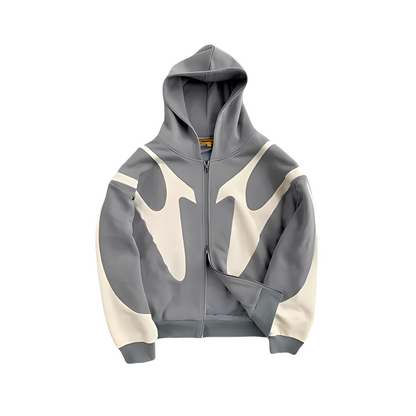 Herren moderner Kapuzenpullover mit Reißverschluss und Grafikdruck
