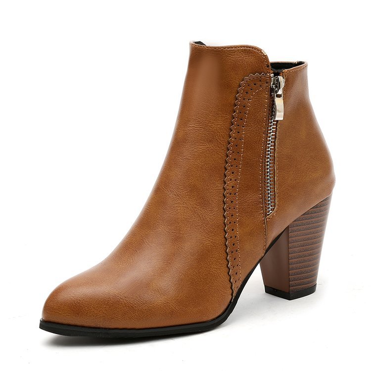Damen Stiefeletten Mit Blockabsatz Und Reißverschluss