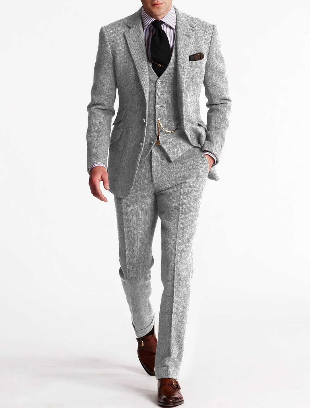 Herren Tweed Anzug Dreiteilig Mit Blazer Weste Und Hose