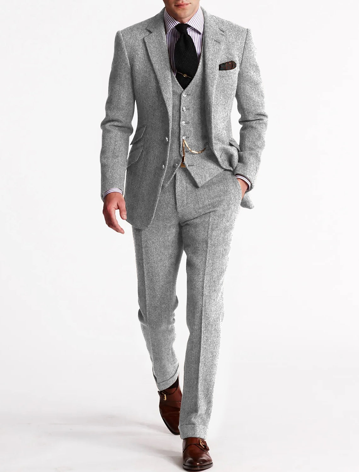 Herren Tweed Anzug Dreiteilig Mit Blazer Weste Und Hose