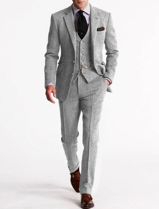 Herren Tweed Anzug Dreiteilig Mit Blazer Weste Und Hose