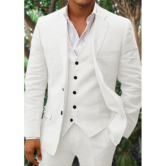 Herren Leinen Set Dreiteilig Mit Blazer Weste Und Hose