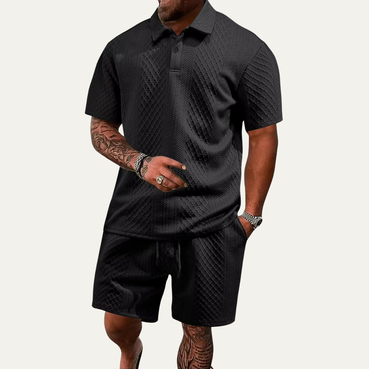 Herren Zweiteiler mit strukturiertem Polo und bequemen Shorts