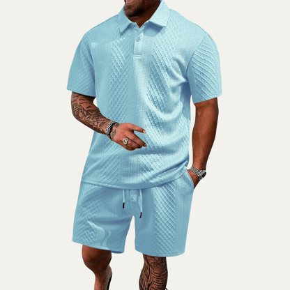 Herren Sommer Set Jacquard Polo Und Shorts