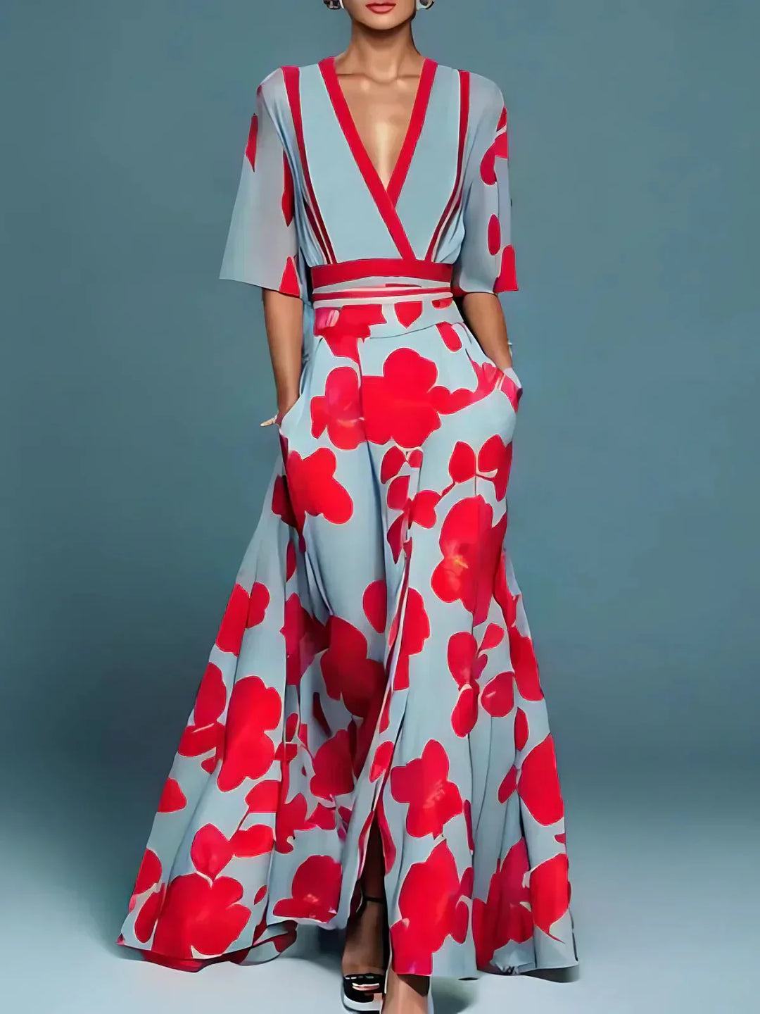 Damen Maxikleid Mit Blumenmuster Und Eleganter Silhouette