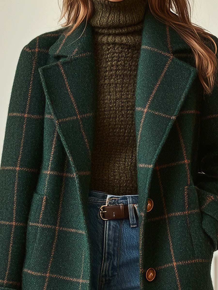 Damen Tweedmantel Mit Karomuster Und Reverskragen Im Retro-Stil