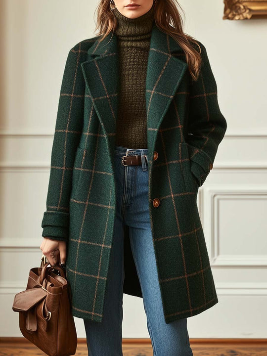Damen Tweedmantel Mit Karomuster Und Reverskragen Im Retro-Stil