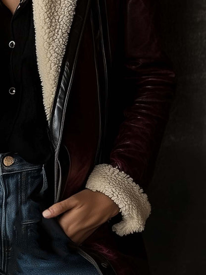 Damen Mantel Aus Lammleder Im Vintage-Stil In Bordeaux