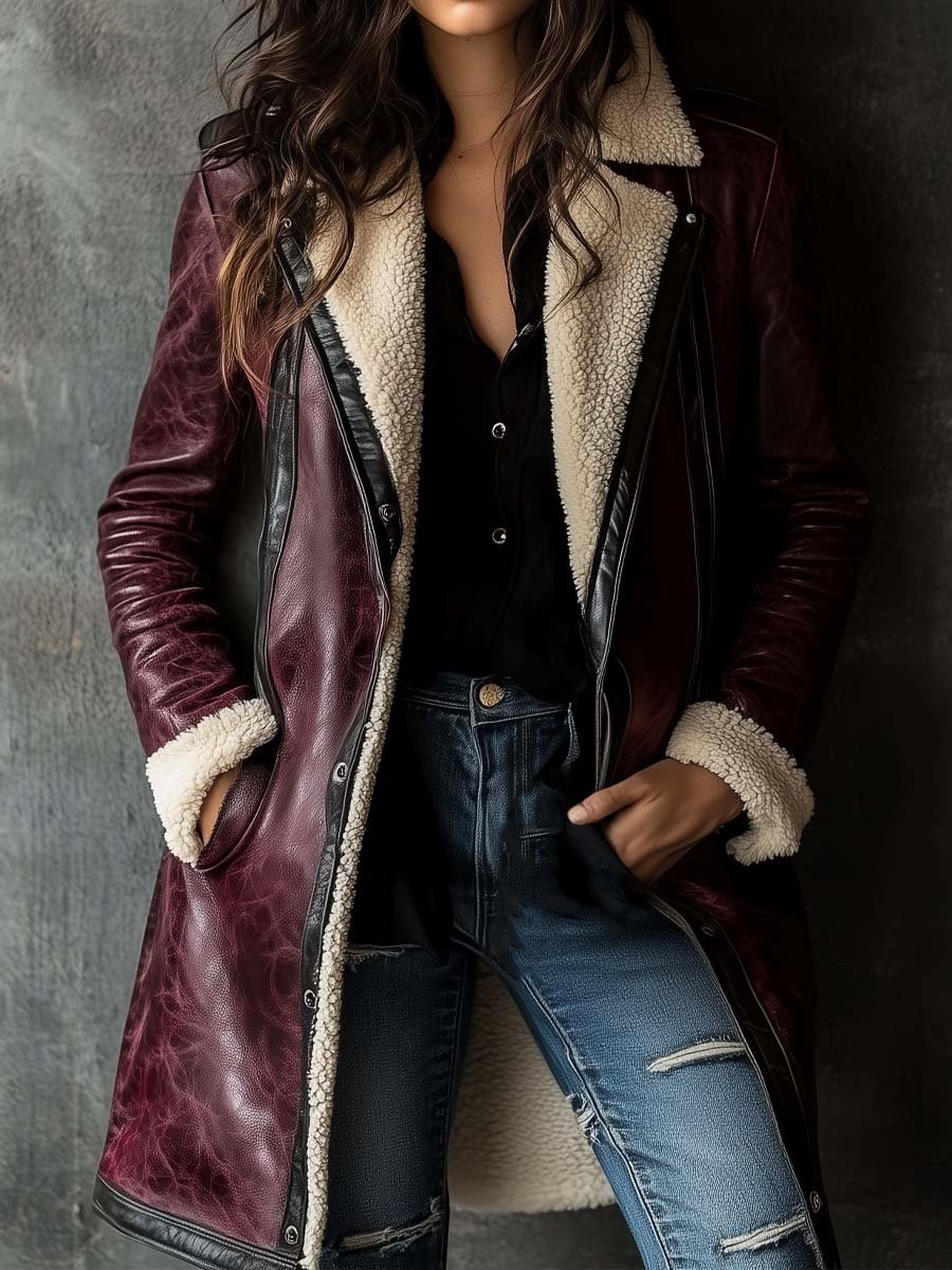 Damen Mantel Aus Lammleder Im Vintage-Stil In Bordeaux