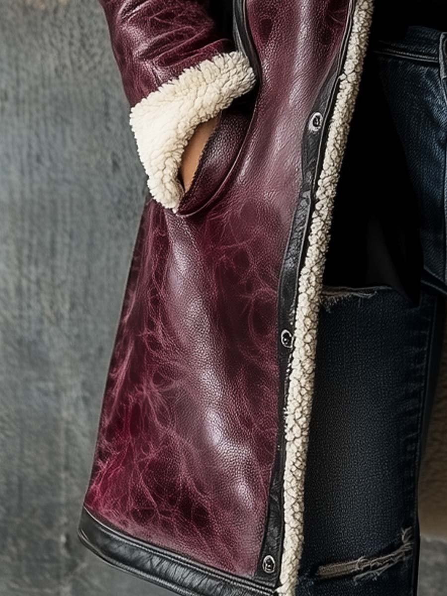 Damen Mantel Aus Lammleder Im Vintage-Stil In Bordeaux
