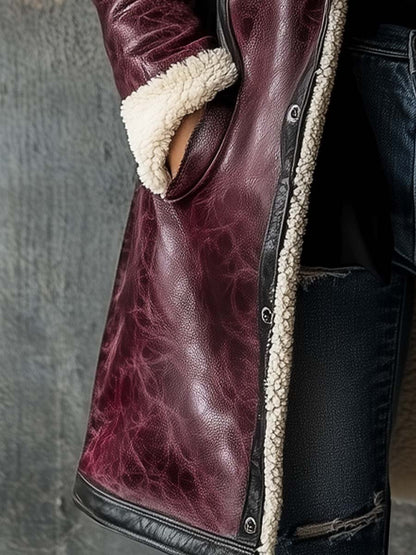 Damen Mantel Aus Lammleder Im Vintage-Stil In Bordeaux
