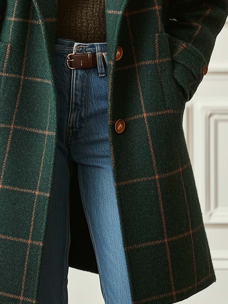 Damen Tweedmantel Mit Karomuster Und Reverskragen Im Retro-Stil