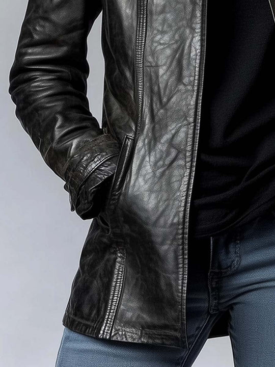 Damen Kunstlederjacke Mit Stehkragen Und Vintage-Design