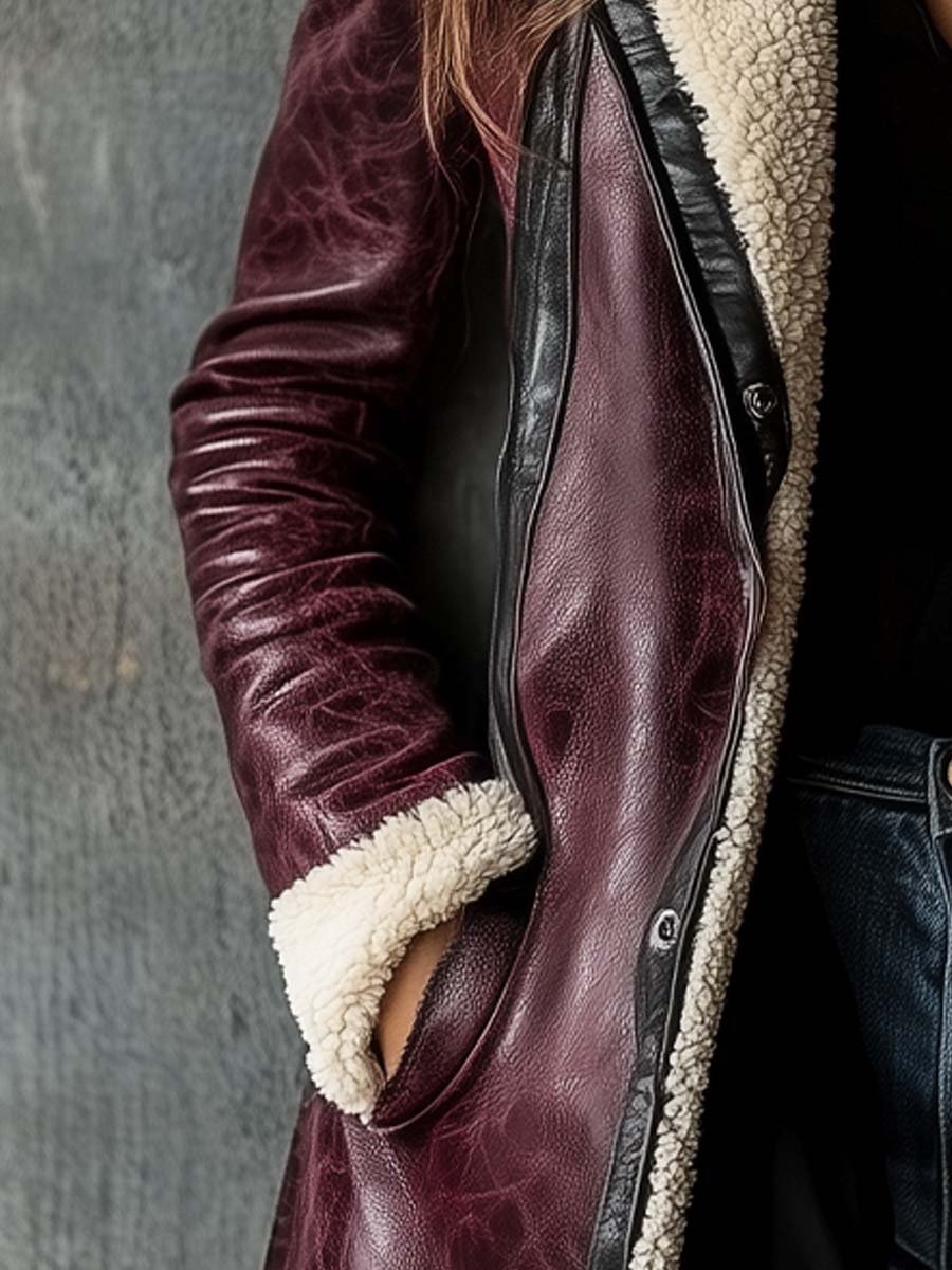 Damen Mantel Aus Lammleder Im Vintage-Stil In Bordeaux