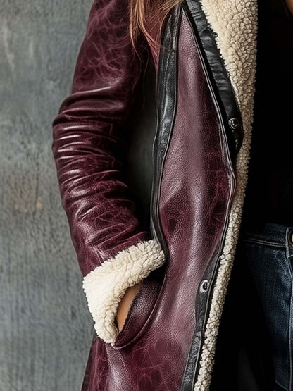 Damen Mantel Aus Lammleder Im Vintage-Stil In Bordeaux