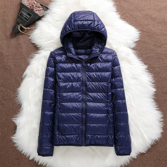 Damen Daunenjacke Mit Kapuze Und Klassischem Design
