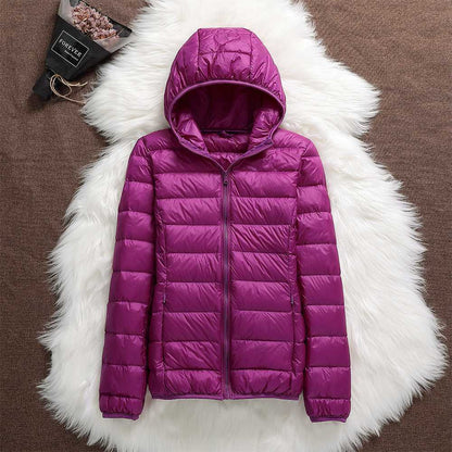 Damen Daunenjacke Mit Kapuze Und Klassischem Design