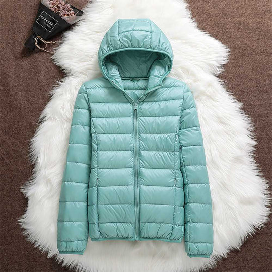 Damen Daunenjacke Mit Kapuze Und Klassischem Design