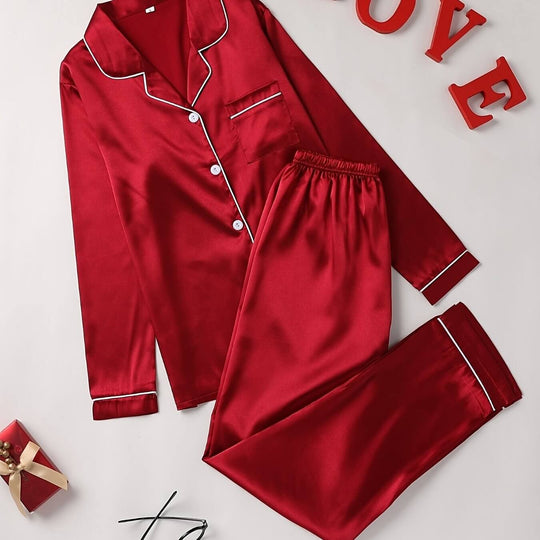 Damen Pyjama Set Mit Langarm Und Knopfleiste