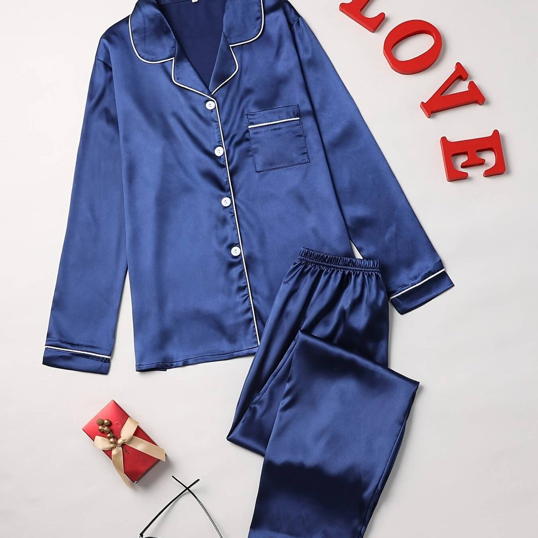 Damen Pyjama Set Mit Langarm Und Knopfleiste