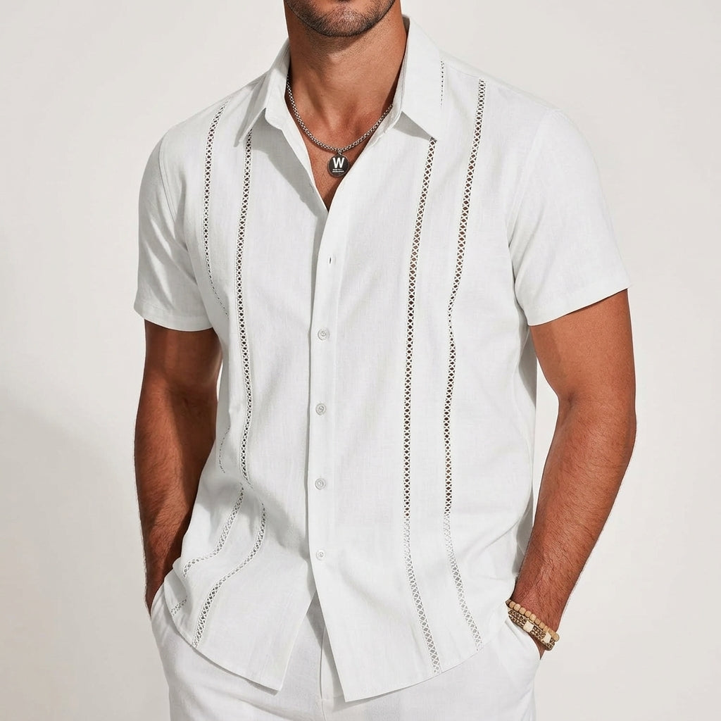 Herren Guayabera Leinenhemd mit lockerer Silhouette für warme Tage