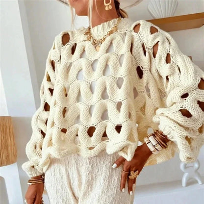 Damen Pullover mit langen Ärmeln und Häkelstrick