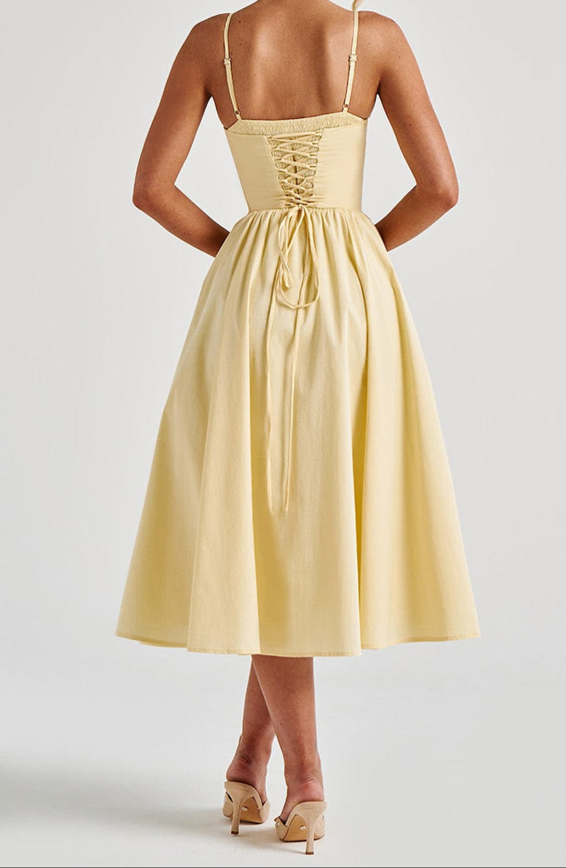 Damen Midi Kleid Mit Korsage Im Zitronengelb