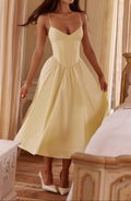 Damen Midi Kleid Mit Korsage Im Zitronengelb
