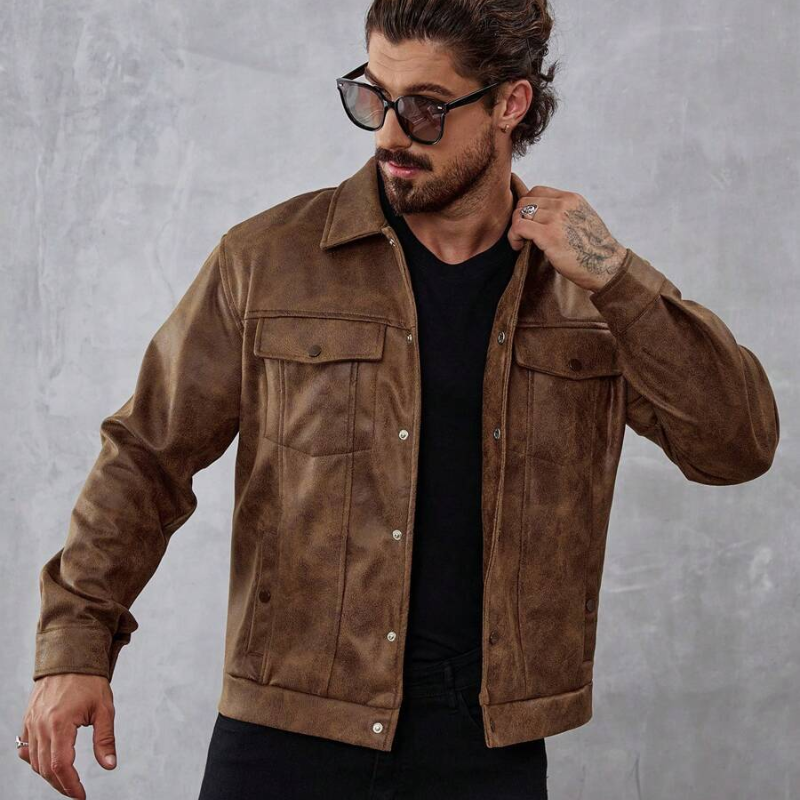Herren Lederjacke Mit Klassischem Design
